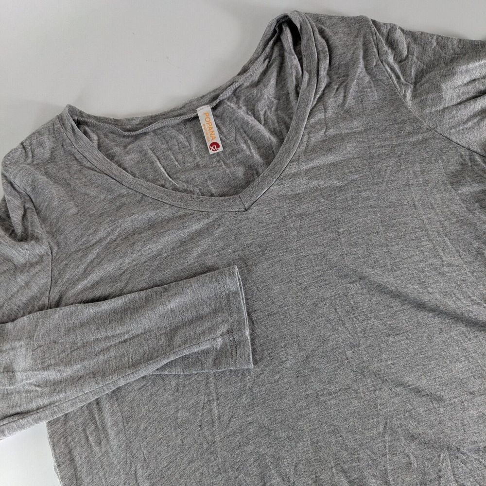 Vintage Popana‎ Women's XL Gray Heather Long Sleeve Stretch Jersey Tunic T-shirt